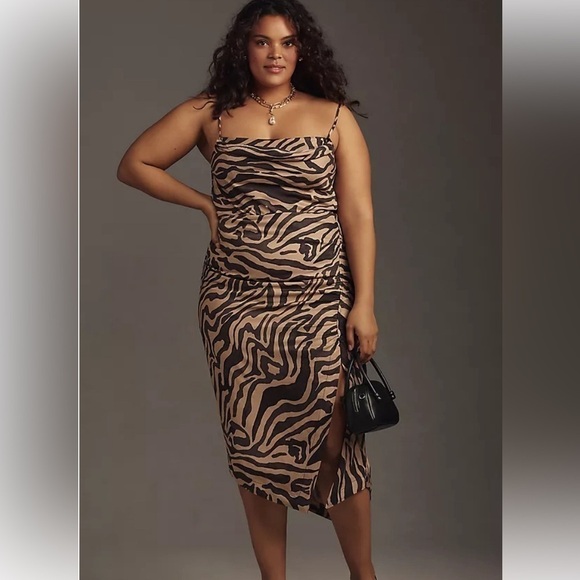 Anthropologie women’s Sz 14 Draped-Back Asymmetrical Slip Midi Dress backless - Picture 2 of 16